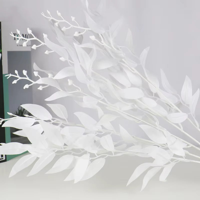 Artificial White Flower Plant Wedding Bouquet Decoration Silk Flower Home Vase Decor Willow Leaf Green Grass Fake Flowers