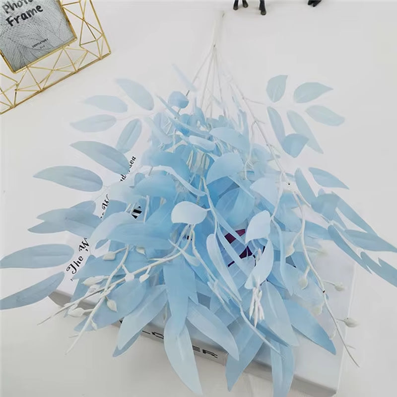 Artificial White Flower Plant Wedding Bouquet Decoration Silk Flower Home Vase Decor Willow Leaf Green Grass Fake Flowers