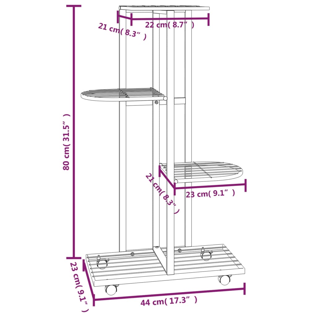 Soporte para Flores de 4 Niveles con Ruedas de Hierro