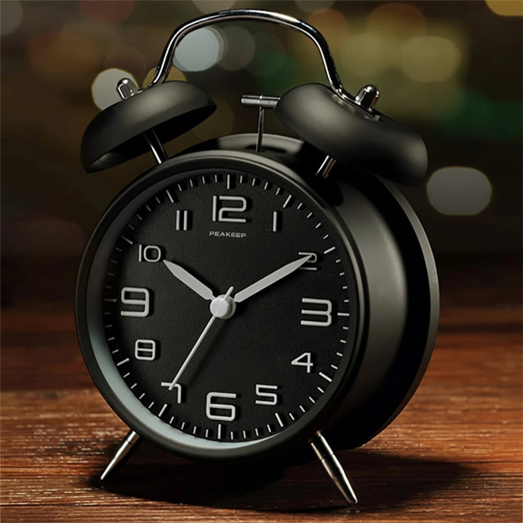 4 Inch Twin Bell Loud Alarm Clock Metal Frame 3D Dial with Backlight Battery Operate Desk Table Alarm Clock for Home and Office
