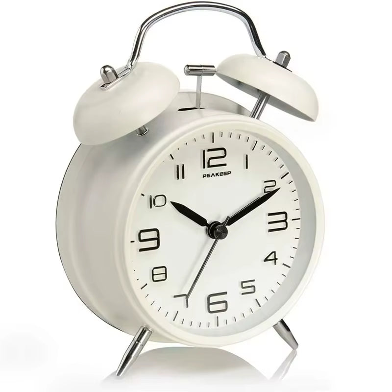4 Inch Twin Bell Loud Alarm Clock Metal Frame 3D Dial with Backlight Battery Operate Desk Table Alarm Clock for Home and Office