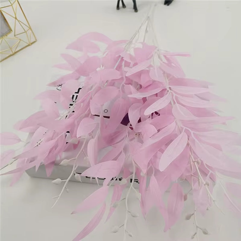 Artificial White Flower Plant Wedding Bouquet Decoration Silk Flower Home Vase Decor Willow Leaf Green Grass Fake Flowers