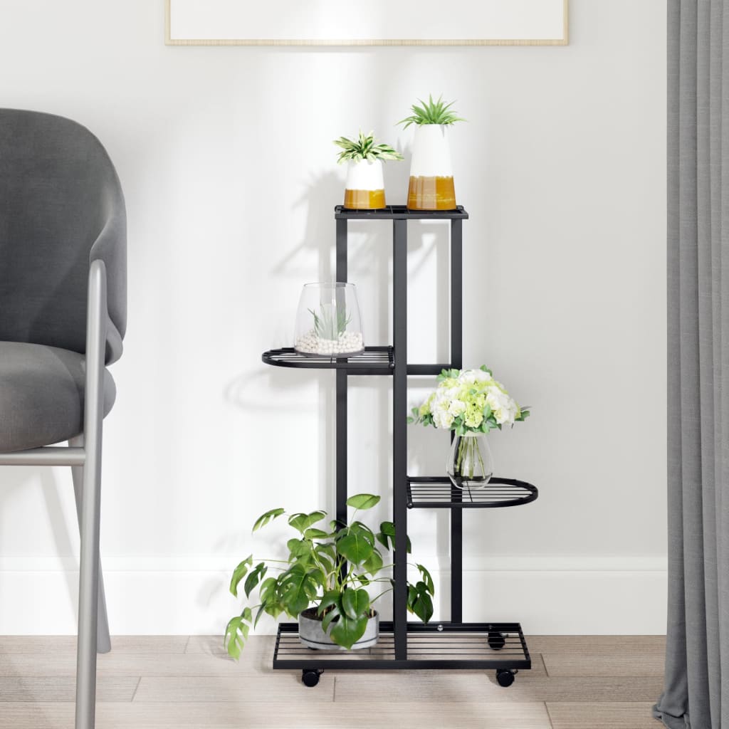 Soporte para Flores de 4 Niveles con Ruedas de Hierro