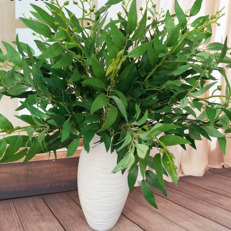 Artificial White Flower Plant Wedding Bouquet Decoration Silk Flower Home Vase Decor Willow Leaf Green Grass Fake Flowers