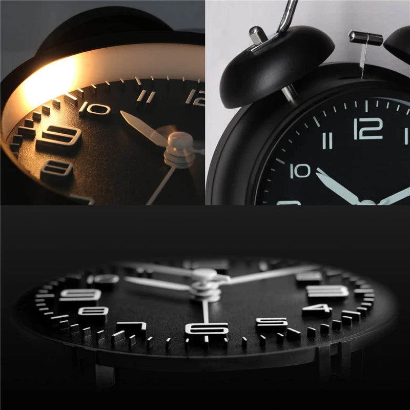 4 Inch Twin Bell Loud Alarm Clock Metal Frame 3D Dial with Backlight Battery Operate Desk Table Alarm Clock for Home and Office
