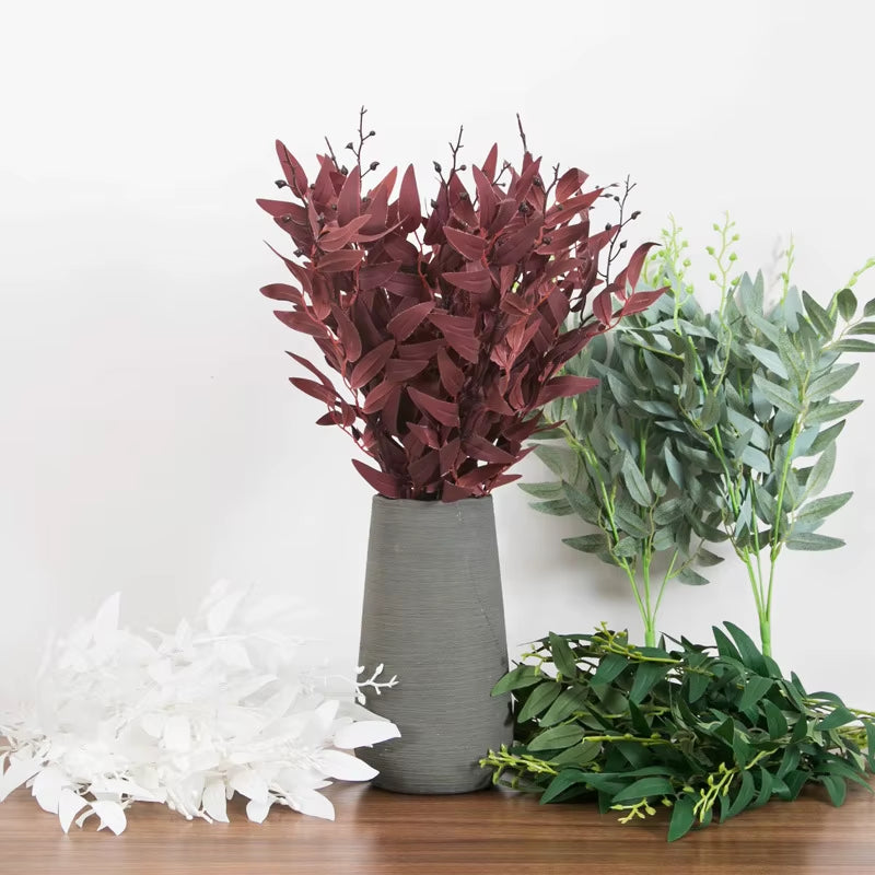 Artificial White Flower Plant Wedding Bouquet Decoration Silk Flower Home Vase Decor Willow Leaf Green Grass Fake Flowers