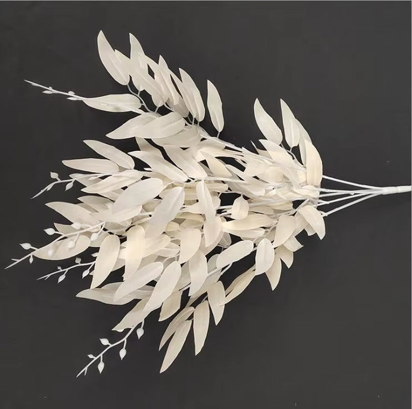 Artificial White Flower Plant Wedding Bouquet Decoration Silk Flower Home Vase Decor Willow Leaf Green Grass Fake Flowers
