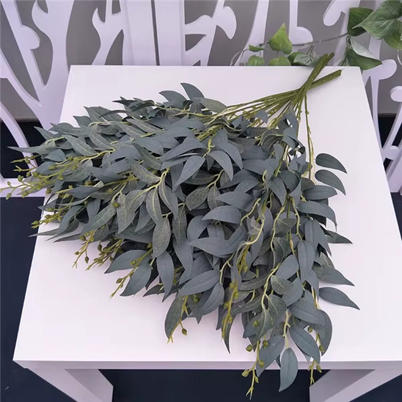 Artificial White Flower Plant Wedding Bouquet Decoration Silk Flower Home Vase Decor Willow Leaf Green Grass Fake Flowers